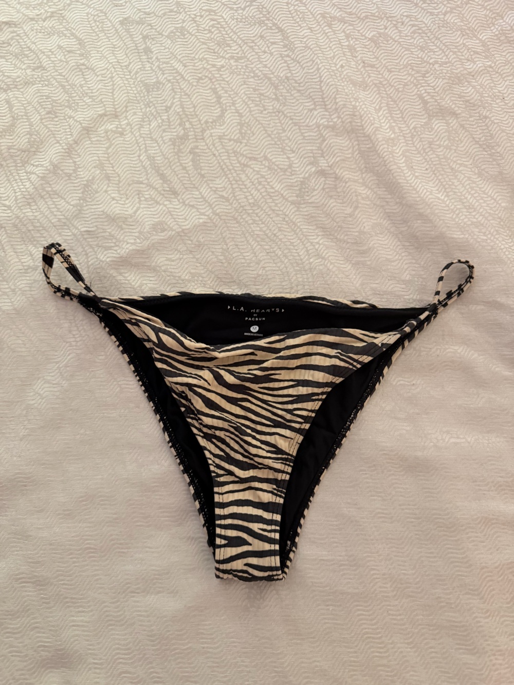 La Hearts Zebra-Print Cheeky Bikini Bottom - Black & Cream